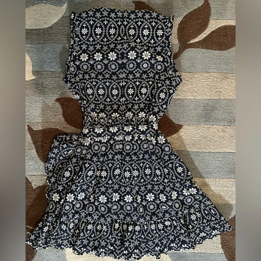 Kate Spade New York Sleeveless Shore Thing Eyelet Dress in Rich Navy/Fresh White